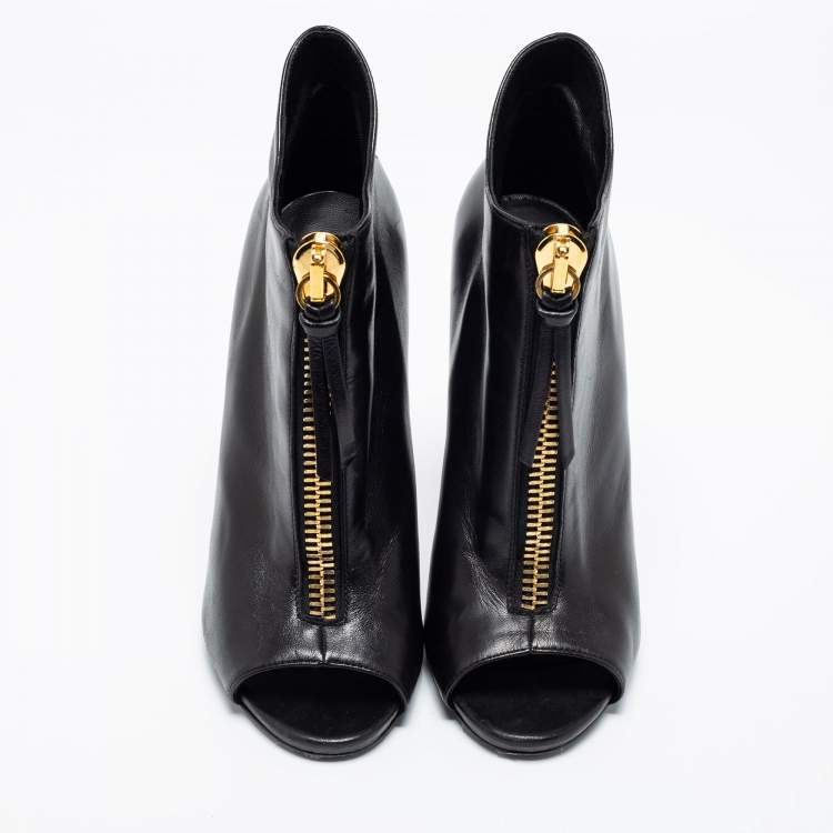 Pre Owned Giuseppe Zanotti Black Leather Peep Toe Ankle Booties Size 41