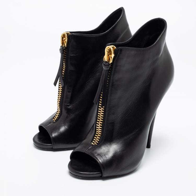 Pre Owned Giuseppe Zanotti Black Leather Peep Toe Ankle Booties Size 41