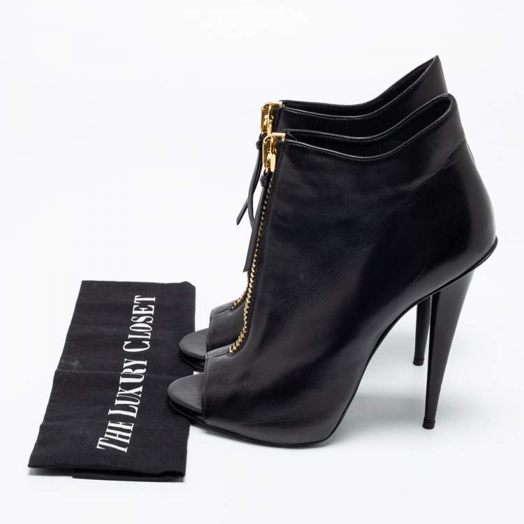 Pre Owned Giuseppe Zanotti Black Leather Peep Toe Ankle Booties Size 41
