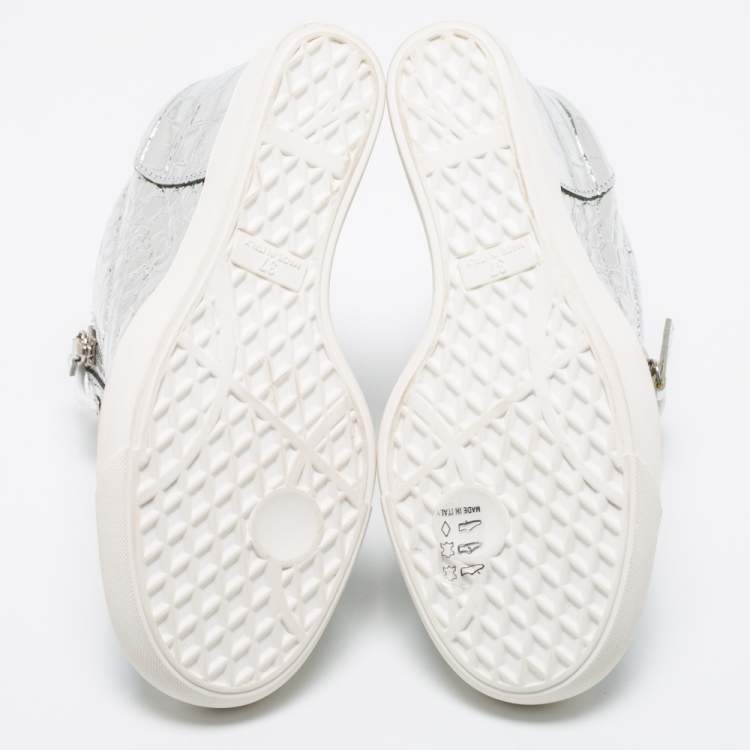 Pre Owned Giuseppe Zanotti Silver Croc Embossed Leather Double Zip Wedge Sneakers Size 37