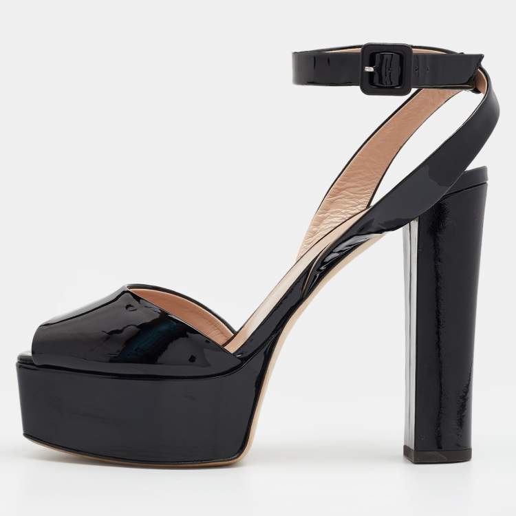Pre Owned Giuseppe Zanotti Black Patent Leather Betty Platform Ankle Strap Sandals Size 41