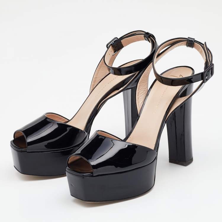 Pre Owned Giuseppe Zanotti Black Patent Leather Betty Platform Ankle Strap Sandals Size 41