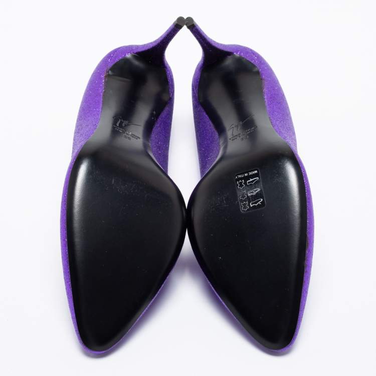 Pre Owned Giuseppe Zanotti Purple Glitter Olinda V Throat Pumps Size 38