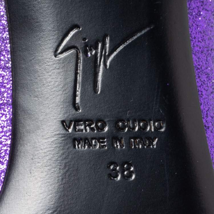 Pre Owned Giuseppe Zanotti Purple Glitter Olinda V Throat Pumps Size 38