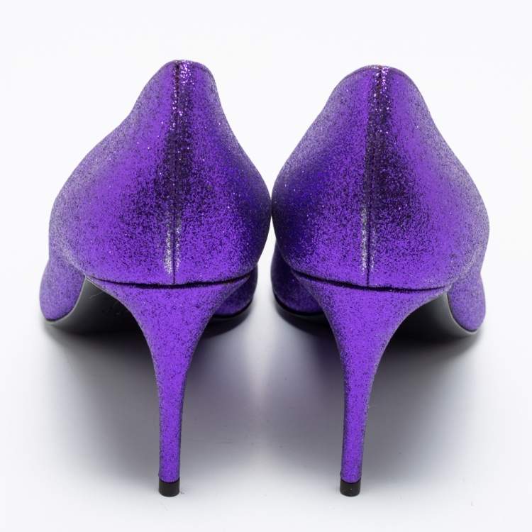 Pre Owned Giuseppe Zanotti Purple Glitter Olinda V Throat Pumps Size 38