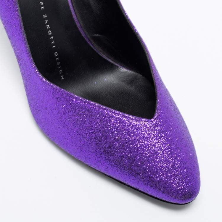 Pre Owned Giuseppe Zanotti Purple Glitter Olinda V Throat Pumps Size 38