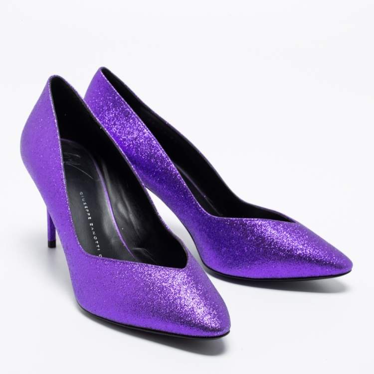 Pre Owned Giuseppe Zanotti Purple Glitter Olinda V Throat Pumps Size 38