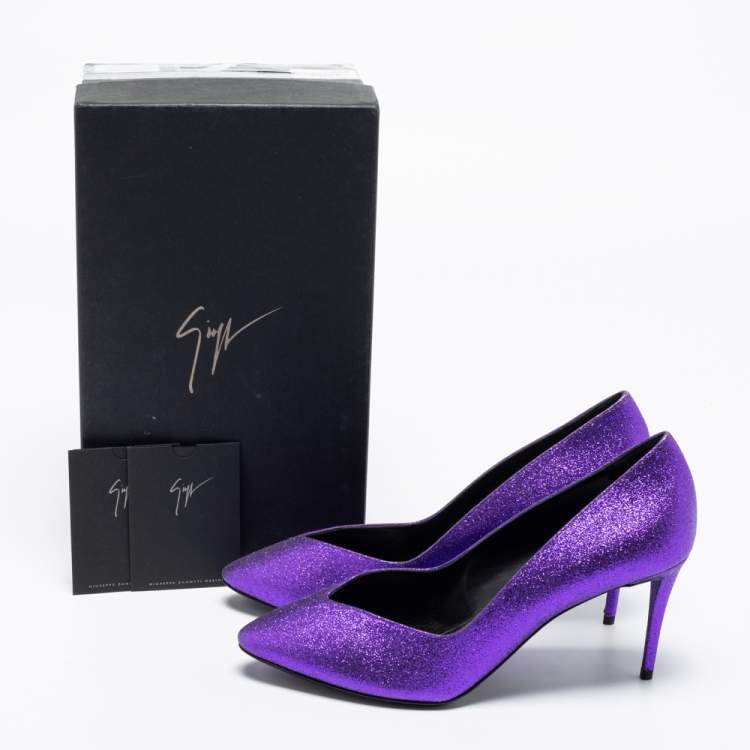 Pre Owned Giuseppe Zanotti Purple Glitter Olinda V Throat Pumps Size 38