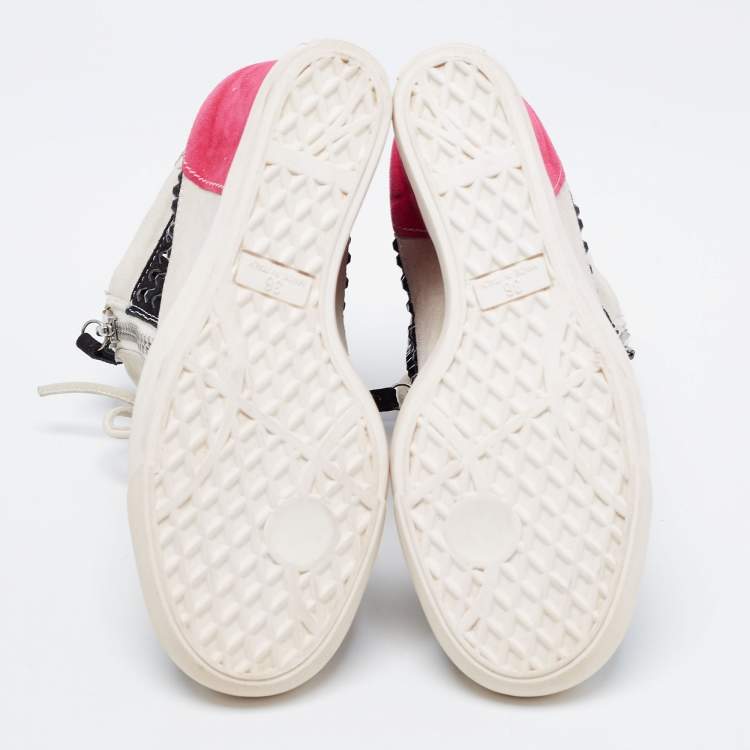 Pre Owned Giuseppe Zanotti Multicolor Crystal Embellished Suede Wedge Sneakers Size 36