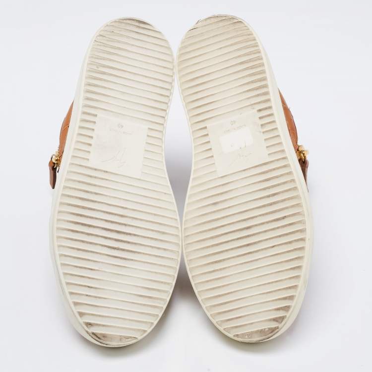 Pre Owned Giuseppe Zanotti Tan Croc Embossed Leather London High-Top Sneakers Size 40