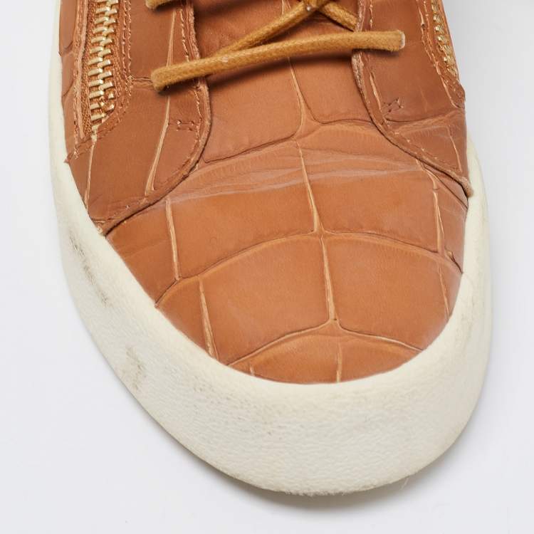 Pre Owned Giuseppe Zanotti Tan Croc Embossed Leather London High-Top Sneakers Size 40