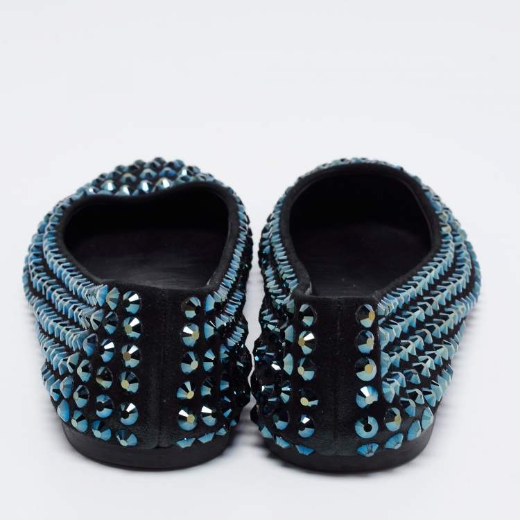 Pre Owned Giuseppe Zanotti Black Suede Crystal Embellished Ballet Flats Size 38