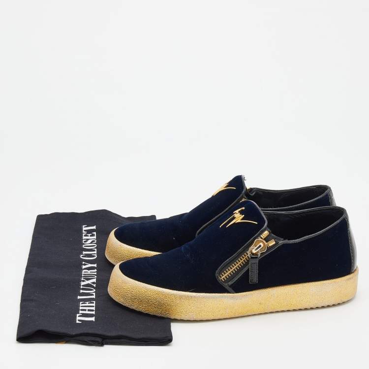 Pre Owned Giuseppe Zanotti Navy Blue Velvet May London Slip On Sneakers Size 39