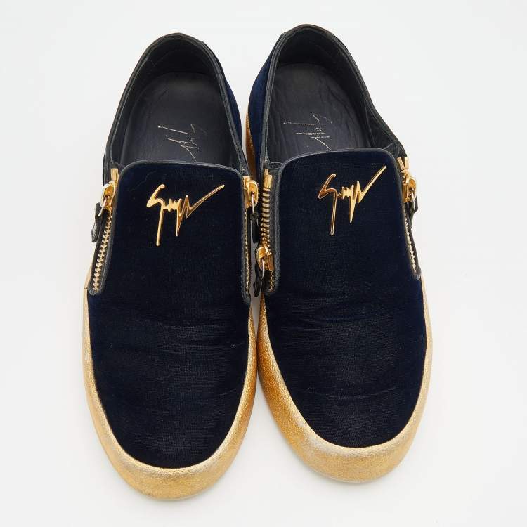 Pre Owned Giuseppe Zanotti Navy Blue Velvet May London Slip On Sneakers Size 39