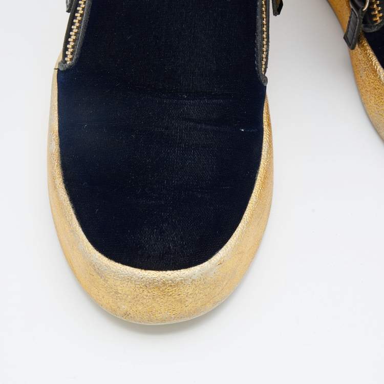 Pre Owned Giuseppe Zanotti Navy Blue Velvet May London Slip On Sneakers Size 39