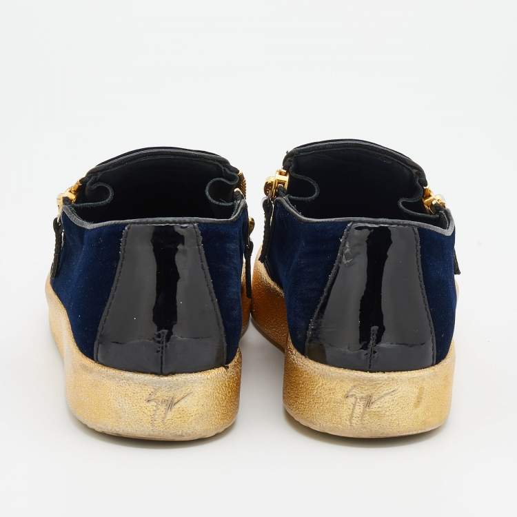 Pre Owned Giuseppe Zanotti Navy Blue Velvet May London Slip On Sneakers Size 39
