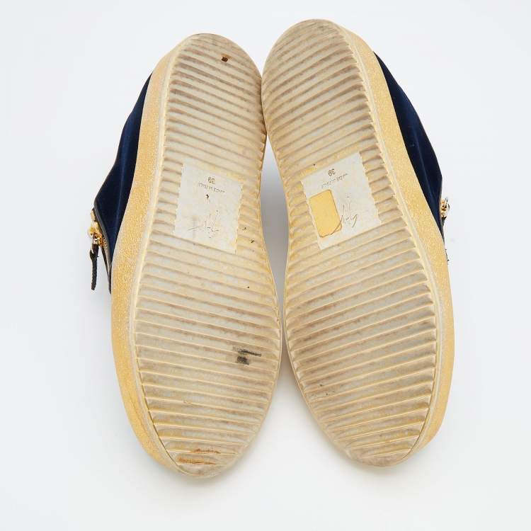 Pre Owned Giuseppe Zanotti Navy Blue Velvet May London Slip On Sneakers Size 39
