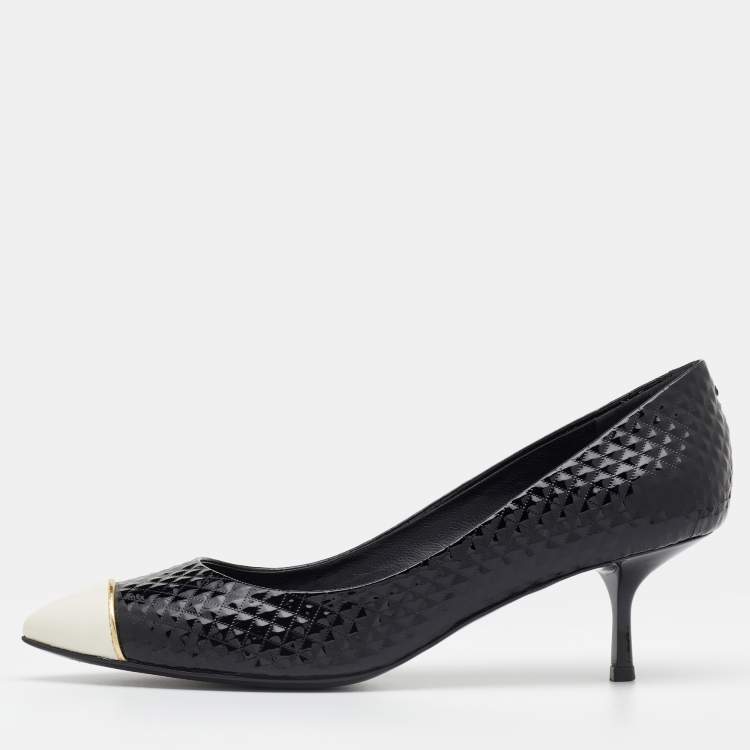 Pre Owned Giuseppe Zanotti Black/White Patent Leather and Leather Cap Toe Pumps Size 39