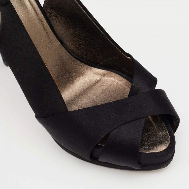 مملوكة مسبقًا Giuseppe Zanotti Black Satin Peep Toe Slingback Platform Sandals Size 38