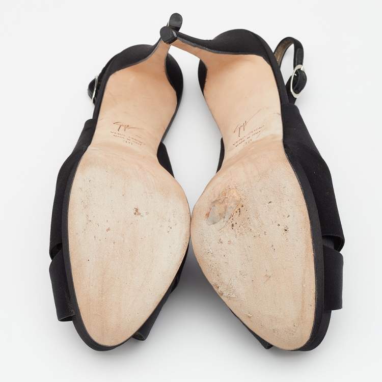 مملوكة مسبقًا Giuseppe Zanotti Black Satin Peep Toe Slingback Platform Sandals Size 38