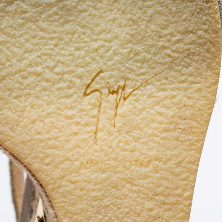 Pre Owned Giuseppe Zanotti Olive Green Suede Espadrilles Wedge Ankle Strap Sandals Size 38