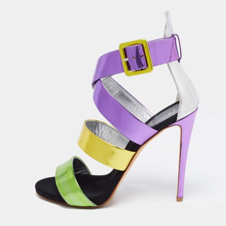 Pre Owned Giuseppe Zanotti Multicolor Leather Cross Strap Sandals Size 40.5