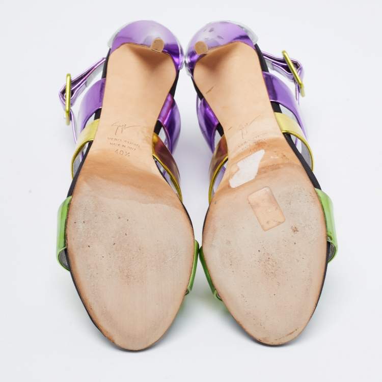 Pre Owned Giuseppe Zanotti Multicolor Leather Cross Strap Sandals Size 40.5