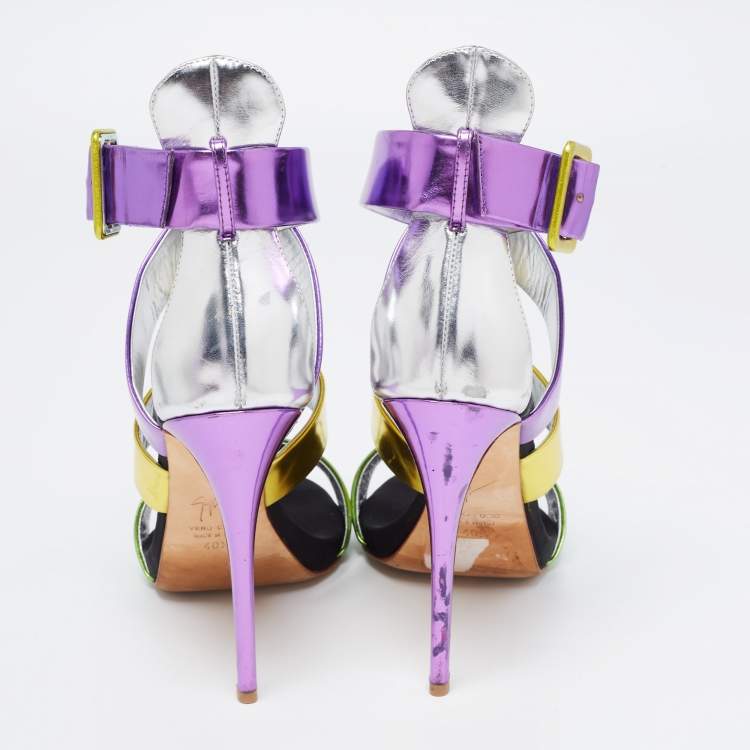 Pre Owned Giuseppe Zanotti Multicolor Leather Cross Strap Sandals Size 40.5