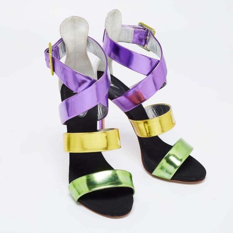 Pre Owned Giuseppe Zanotti Multicolor Leather Cross Strap Sandals Size 40.5