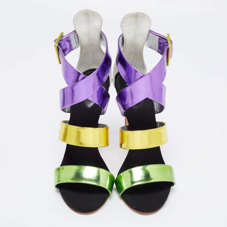Pre Owned Giuseppe Zanotti Multicolor Leather Cross Strap Sandals Size 40.5
