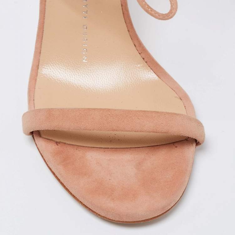 Pre Owned Giuseppe Zanotti Beige Suede Crystal Carrie Evening Tie Sandals Size 37