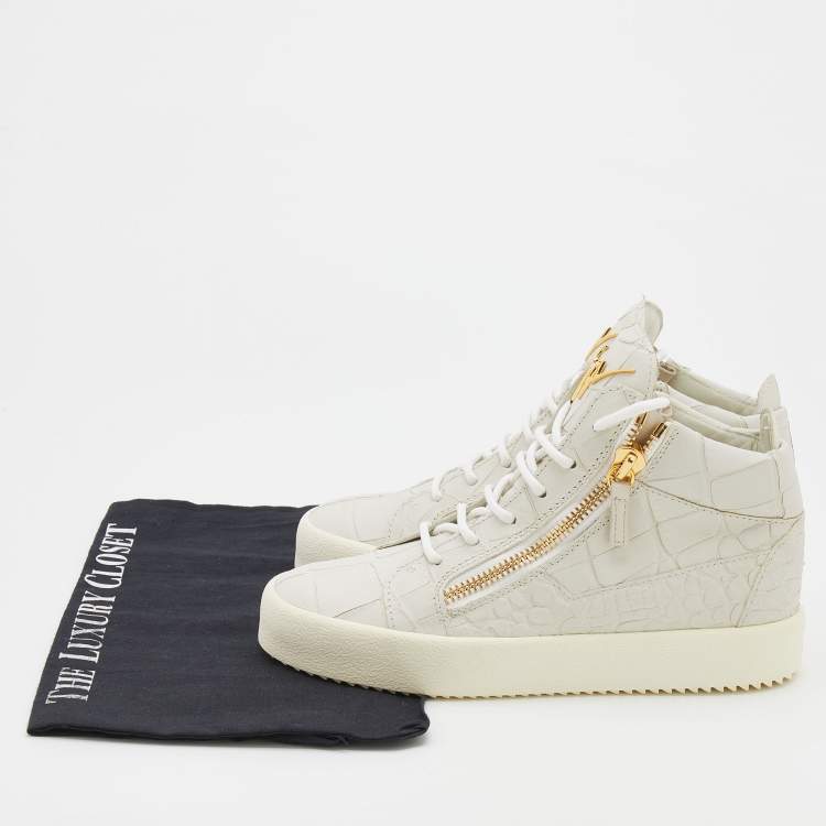 Pre Owned Giuseppe Zanotti Off-White Croc Embossed Leather High Top Sneakers Size 36.5