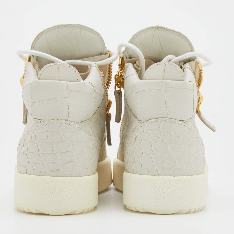 Pre Owned Giuseppe Zanotti Off-White Croc Embossed Leather High Top Sneakers Size 36.5