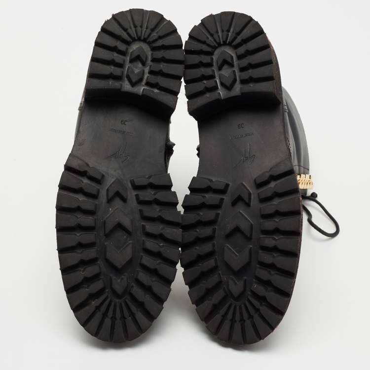 Pre Owned Giuseppe Zanotti Black Leather Chain Link Combat Boots Size 39