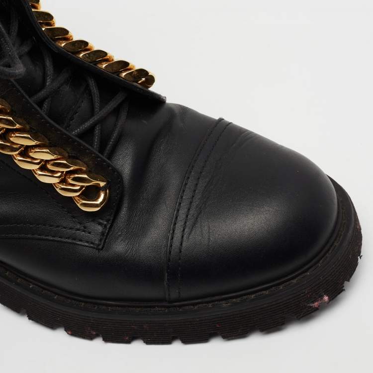 Pre Owned Giuseppe Zanotti Black Leather Chain Link Combat Boots Size 39