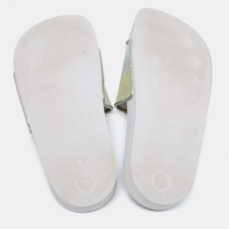 Pre Owned Giuseppe Zanotti White Holographic Brett Slide Sandals Size 39