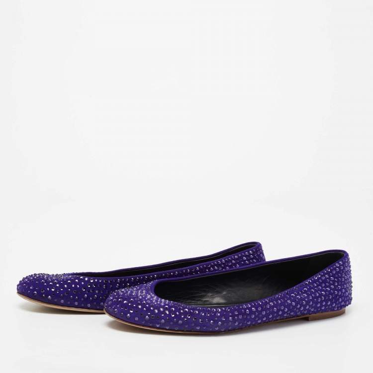 Pre Owned Giuseppe Zanotti Indigo Suede Crystal Studded Ballet Flats Size 41