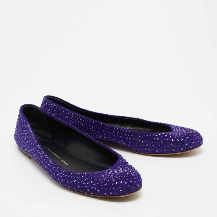 Pre Owned Giuseppe Zanotti Indigo Suede Crystal Studded Ballet Flats Size 41