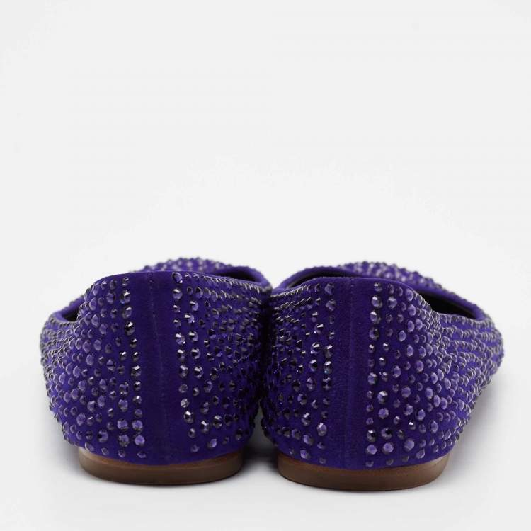 Pre Owned Giuseppe Zanotti Indigo Suede Crystal Studded Ballet Flats Size 41