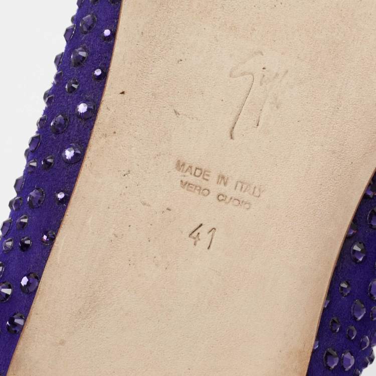Pre Owned Giuseppe Zanotti Indigo Suede Crystal Studded Ballet Flats Size 41