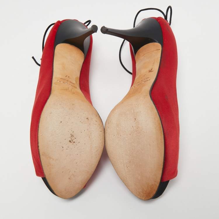 Pre Owned Giuseppe Zanotti Red Satin Peep Toe Platform Pumps Size 37