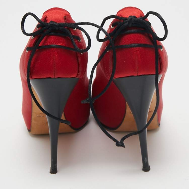 Pre Owned Giuseppe Zanotti Red Satin Peep Toe Platform Pumps Size 37