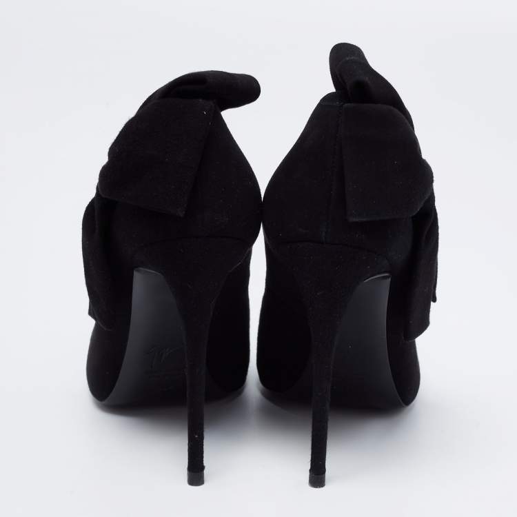 Pre Owned Giuseppe Zanotti Black Suede Bow Detail Pumps Size 38.5