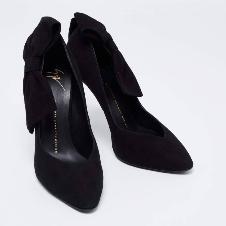 Pre Owned Giuseppe Zanotti Black Suede Bow Detail Pumps Size 38.5