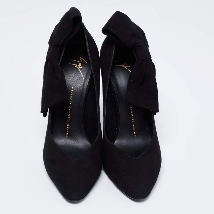 Pre Owned Giuseppe Zanotti Black Suede Bow Detail Pumps Size 38.5
