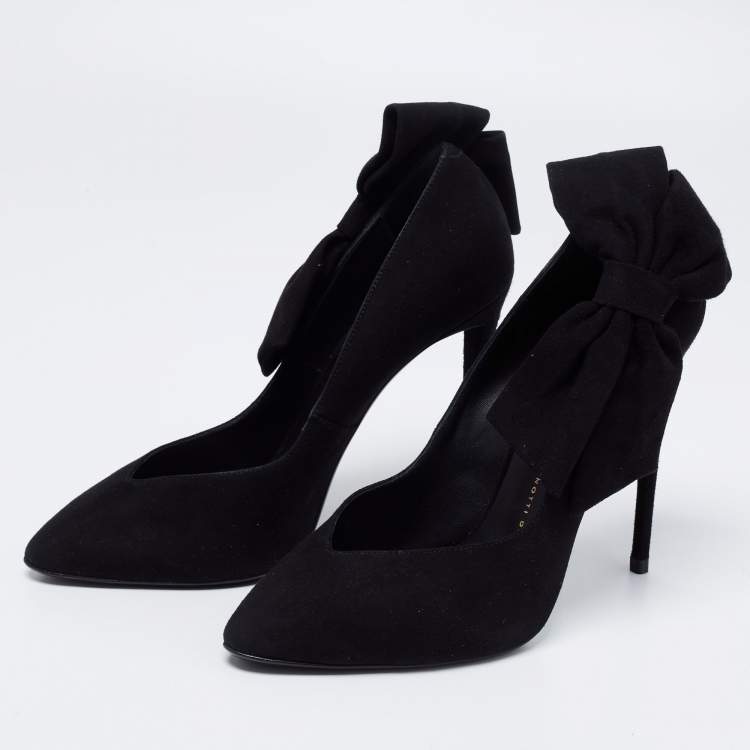 Pre Owned Giuseppe Zanotti Black Suede Bow Detail Pumps Size 38.5