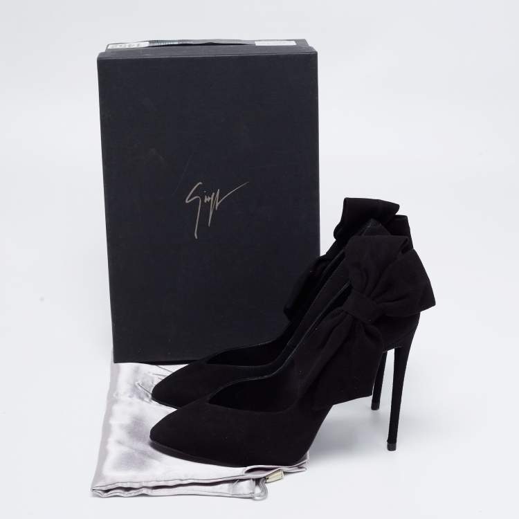Pre Owned Giuseppe Zanotti Black Suede Bow Detail Pumps Size 38.5