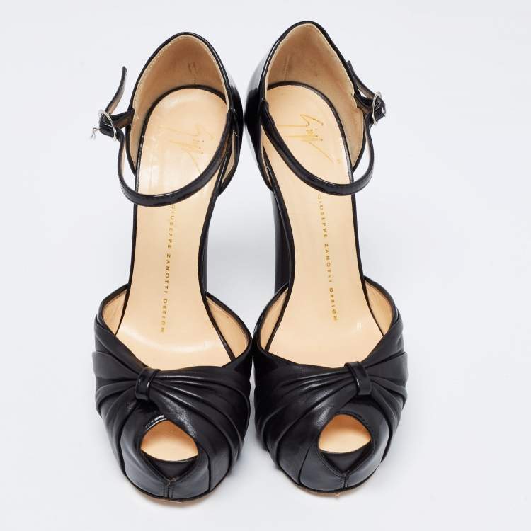 Pre Owned Giuseppe Zanotti Black Patent And Leather Platform Ankle Strap Pumps Size 37.5