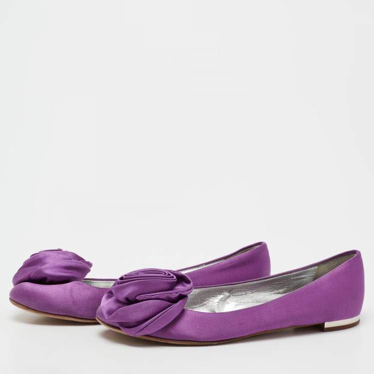 Pre Owned Giuseppe Zanotti Purple Satin Flower Applique Ballet Flats Size 37.5