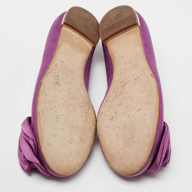 Pre Owned Giuseppe Zanotti Purple Satin Flower Applique Ballet Flats Size 37.5